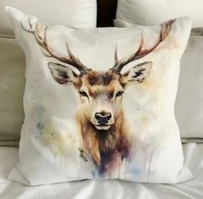Kissenhülle Kissenbezug HIRSCH Dekokissen Natur Aquarell Hirschkopf 45 × 45 cm