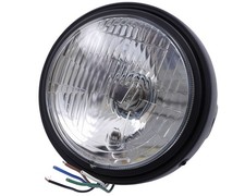 Scheinwerfer Motorrad 5-3/4 Zoll, geriffeltes Glas, schwarz matt, H4, 12V 60/55