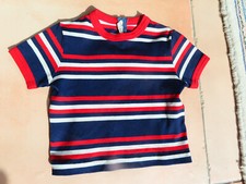 Vintage: Kinderkleidung Junge: Shirt, Gr. 92, dunkelblau rot weiß, StreifKurzarm