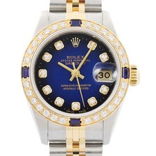 Rolex Damen Datejust 69173 18K Gold & Ss Blau Vignette Diamant Saphir Uhr