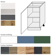 Unterschrank Küchenschrank 1-türig 45cm Farbe wählbar (SI-D1D/45)