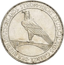 Künker: Weimar, 5 Reichsmark 1930 E, Rheinland-Räumung, Silber, Erhaltung!