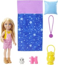 Barbie kleine Schwester Chelsea Serie Camping mit Schlafsach Mattel HDF77 ab 3J.