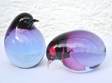 2 Glasobjekte Murano Glas  Vogel Skulptur, Vintage, H 14, ø 11 cm, schönes Licht