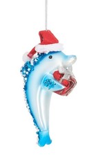 Baumschmuck Delphin mit Geschenk - Baumkugel Delfin, Weihnachtsdeko Meer Fisch 