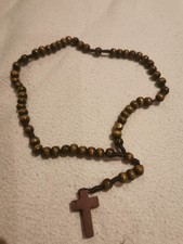 Rosenkranz ,Holzperlen mit Holzkreuz, Holzrosenkranz , Braun, Neu