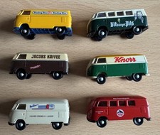 Brekina: 6 VW-Busse T 1 mit Reklamebedruckung  1:87 aus der 60er-Jahre-Epoche