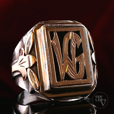 Hochwertiger Siegelring Monogramm Initialen WG / GW 900 Silber & 333 Gold Gr. 64