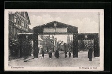 Blaubeuren, Ehrenpforte am Eingang zur Stadt im Schnee, Ansichtskarte 