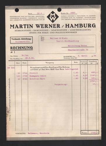 Hamburg rechnung 1934 martin - rechnung,