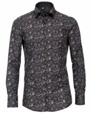 Langarmhemd Venti Modern Fit dunkelblau Paisleys beige braun Gr. 38 bis 48