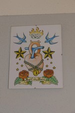 Handgemaltes Bild im Rahmen Old School Tattoo Heart in Chains