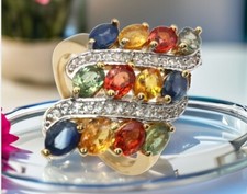 GJ69 * COCKTAIL EDELSTEIN RING (17)  12x MULTI SAPHIR FarBenFroH 925er SILBER/VG