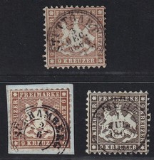 WÜRTTEMBERG  28 b/c/d, 9 Kr. Wappen, alle 3 guten Farben, geprüft, 680,-€