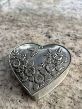 Vintage Zinn Herz-Dose – Frieling Germany, ca. 6 cm, florales Relief