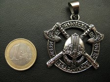 Wikinger Helm Äxte Runen Ring Edelstahl Ketten Anhänger GROSS    /  639