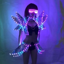 LED Kostüm Damen Rock Flügel Profi Kleid Laser Komplett Tanz Show