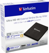 Verbatim Brenner extern BDXL für BD/CD/DVD/M-Disc UHD 4K Typ C USB 3.2 schwarz