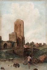 Nach Augustus Wand Callcott Aquarell Gemälde Fischer vor Burgruine