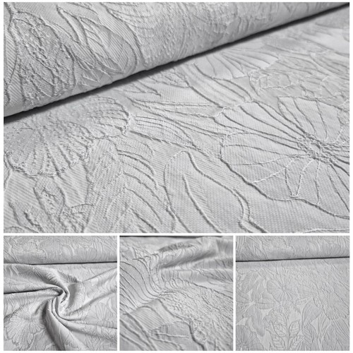Jacquard stoff hellgrau blumen - jacquard,