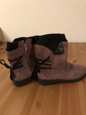 Stiefeletten Stiefel Damen Schnürung Fell Lila Violett Herbst Winter Warm Retro