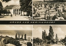 01-593 Ansichtskarte Heringsdorf Ostseebad Kulturhaus Strand Konzertplatz Park
