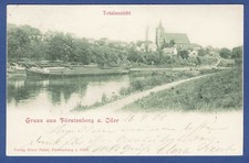 Fürstenberg a. Oder 1900, Blick zur Kirche und Binnenschiffe am Kanal
