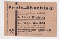 FRANKFURT M 1926: PREISWERTE KOHLE, 1A. ANTHRAZIT - EIFORMBRIKETTS, BESTELLKARTE