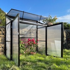 Aluminium Halbsgewächshaus Treibhaus Frühbeet Schwarz Gestell - MIT Rückwand