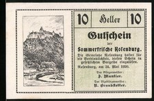 Notgeld Rosenburg 1920, 10 Heller, Gutschein der Sommerfrische Rosenburg, Gülti 