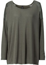 Oversize-Shirt mit Netz-Einsätzen Gr. 40/42 Oliv Damen Strickshirt Pullover Neu