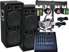 DJ Komplett Set 12 Powermixer  Nebel Anlage LED Licht USB Musikanlage 3000Watt