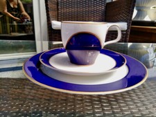 Gedeck Porzellan Manufaktur Heinrich, Germany, Kobaldblau und Goldrand