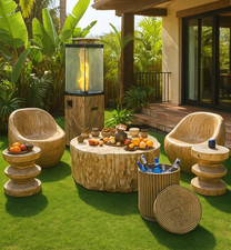 Exklusive Gartenmöbel in Holzoptik, Grill, Terassenheizer, Hocker, Feuerschale