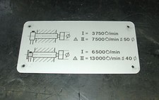 Schild für Drehzahl, Deckel S1 Werkzeugschleifmaschine