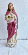 Schöne große  alte Heiligenfigur-Herz  "Jesus" Gips Stuck Bisquitporz ca 40cm