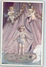12000614 - AK Engel halten den Vorhang zum Himmelbett zu B.K.W. 602-1 Amor