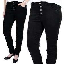 KAROSTAR ★ BASIC JEANS HOSE BOYFRIEND BAGGY STRETCH KNOPF SCHWARZ NEU 38-48