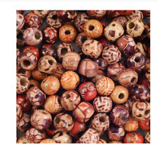 100 Holzperlen 10mm Runde Schmuck Bastelholz Großes Loch 5mm Tibetisch Motiv