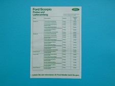 Prospekt /  Preisliste - Ford Scorpio - CL, GL, Ghia und 4x4 - 11/86