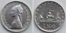 Italien 500 Lire 1960 Silber Frauenkopf Karavellen