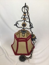 alte handgeschmiedet Decken Hängelampe Metall Stoff Lampenschirm 60 x 35 cm