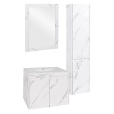 B-Ware Badezimmerset MCW-L86, MVG Melaminbeschichtet, Marmor-Optik weiß