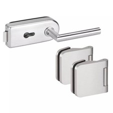 Glastürbeschlag Set Office/Studio PZ Glastürschloss + Bänder + Drücker Edelstahl