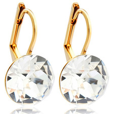 Gold Ohrringe rund Swarovski Kristalle Crystal kurze Ohrhänger gold Klappvers...
