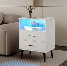 LED Nachttisch mit Ladefunktion, 3 Farbe Licht, Kabelloses Laden, 2 Schubladen