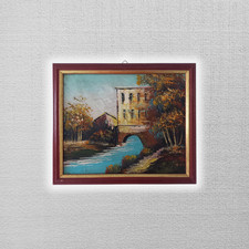 ORIGINAL Ölgemälde auf Karton inkl. Rahmen | Landschaft/Natur/Fluss | 27x23 cm