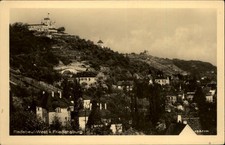 Radebeul West alte DDR Postkarte 1955 Teilansicht mit Blick auf die Friedensburg