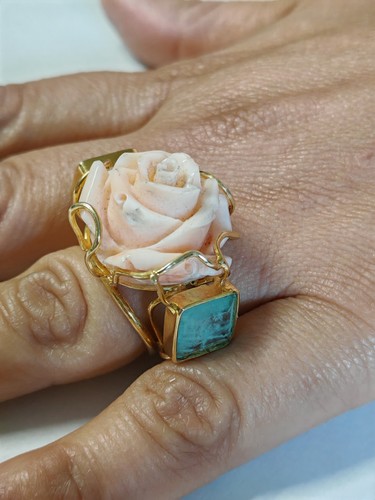 Damen ring echte koralle rose - ring,
