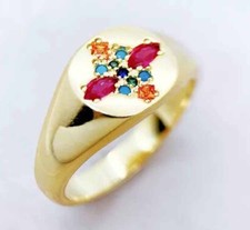 Ring 925 Silber, 18 K Gold vergoldet, Böhmisch, Bunte Steine–Zirkon, Geschenke